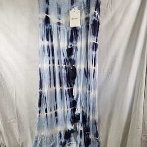 Nwt Womens Size XL Blue and White Tie-Dye Strapless Swim Cover Up Dress